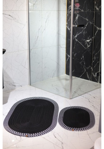 Jüt,hasır,2 Li,banyo Paspas Takımı,bohem Tarzı Banyo Takımı,iskandinav Paspas/sepet Siyah Siyah