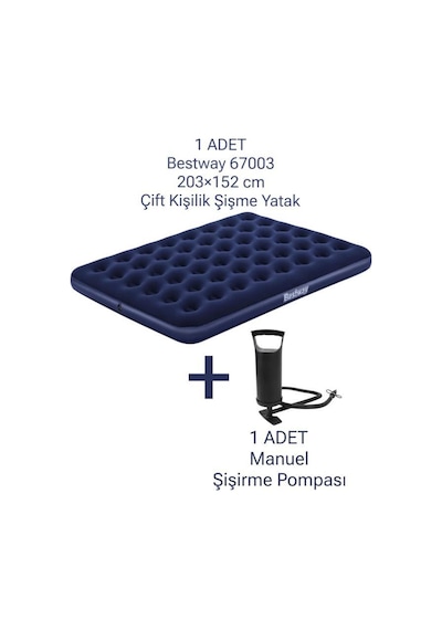 Bestway 67003 203x152 Çift Kişilik Şişme Yatak Pompalı Lacivert