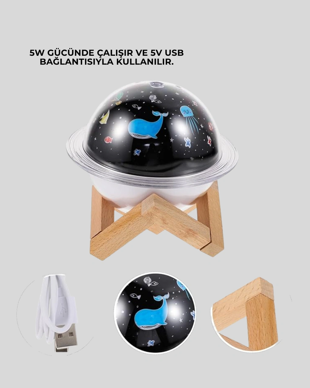 Usb İle Çalışan Projektörlü Aromaterapi Nemlendirici Masaüstü Kullanım İçin Uygun