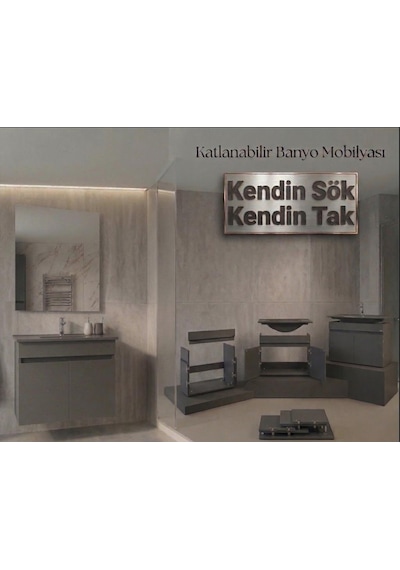 Creavit Flexio 65 Cm Katlanabilir Banyo Dolabı Antrasit Set