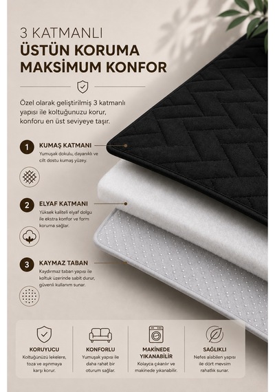 Kaymaz Taban Kapitone Koltuk Örtüsü Çekyat Koruyucu 70x190 Cm Siyah