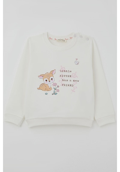 Breeze Kız Çocuk Sweatshirt Dostluk Temalı Sevimli Hayvancıklar Baskılı 1.5-5 Yaş , Ekru