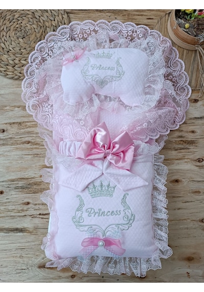 Yenidoğan Pembe Dantelli 3'lü Bebek Alt Açma Minderi- Kundaklı & Yastıklı Bebek Yatağı - My Princess