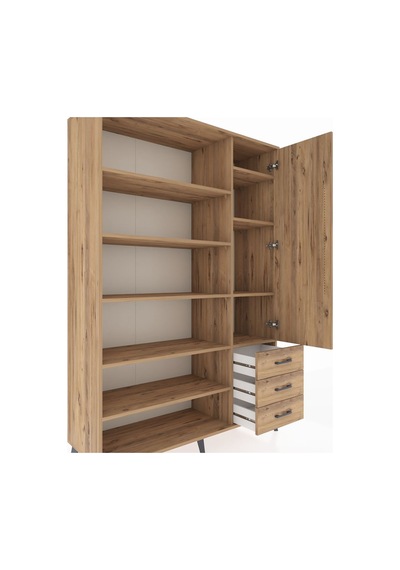 Hyperion Dolap 9 Raflı 3 Çekmeceli Tek Kapaklı 132x44x195 Çam-çam/çam Atlas Çam/atlas Çam