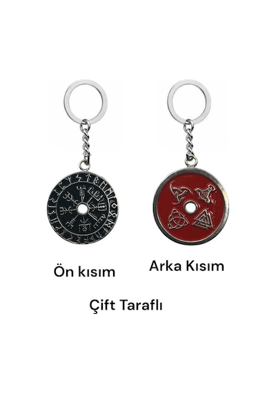 Viking Pusulası Siyah & Kırmızı Çift Taraflı Unisex Anahtarlık Koruma Ve Yol Gösterici Tasarım