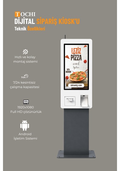 27 Inç Fhd Dokunmatik Ayaklı Self Servis Ödeme Ve Sipariş Kiosku Android