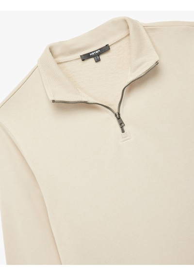 Koton Uzun Kollu Şardonlu Basic Yarım Fermuarlı Sweatshirt Bej 6wam70016mk Ekru