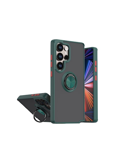 Gpack Samsung Galaxy Uyumlu  S26 Ultra Kılıf Montreal Yüzüklü Standlı Arkası Buğulu Yeşil