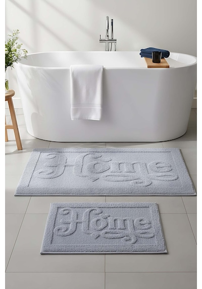 Açık Gri Home Kabartmalı Pamuklu 2 Li Banyo & Klozet Paspas Takımı Gri
