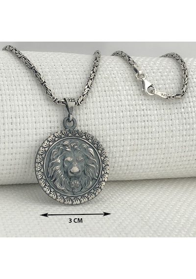 Takıhan 925 Ayar Gümüş Aslan Kabartmalı Kral Zincir Kolye Gümüş