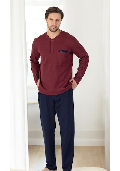 Erse Battal-büyük Beden Petek Örme Uzun Kol Pamuklu Erkek Pijama Takımı Bordo - Lacivert Erse Battal-büyük Beden Petek Örme Uzun Kol Pamuklu Erkek Pijama Takımı Bordo - Lacivert