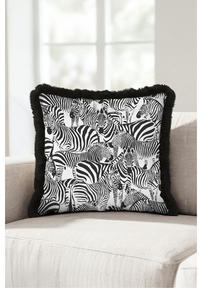 Safari Zebra Motifli Şatafatlı Saçaklı Yastık Kılıfı - Egzotik Hayvan Siyah Püsküllü Kırlent Kılıfı Buzlu Ufuk Mira Safari Zebra Motifli Şatafatlı Saçaklı Yastık Kılıfı - Egzotik Hayvan Siyah Püsküllü Kırlent Kılıfı Buzlu Ufuk Mira