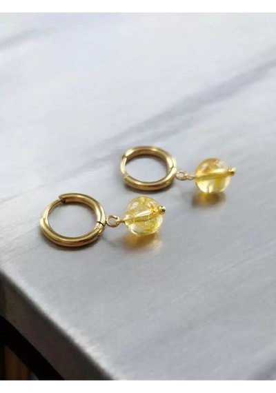 Sitrin Taşı Gold Çelik Halka Küpe Sarı