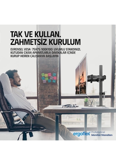 Ergoflex EF52 Steel Design 2-8 kg Çift Kol 13"-27" Asansörlü Monitör Standı