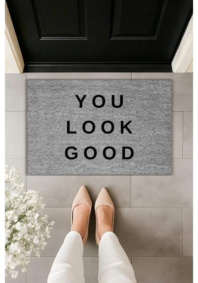 Rugmood Modern Dijital Baskı - You Look Good - Kapı Önü Paspası Gri