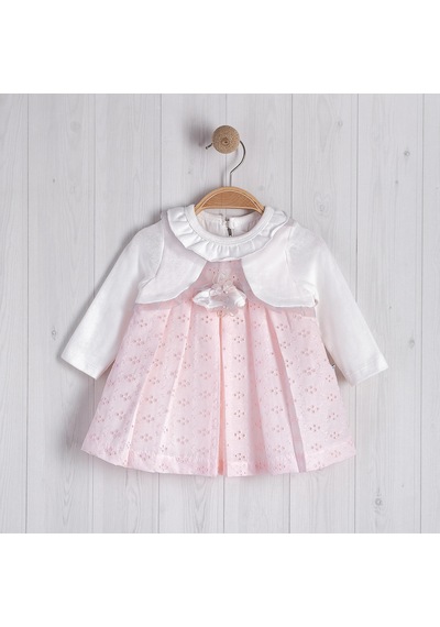 Lamato Baby Bolerolu Çiçek Aksesuarlı Fırfırlı Bebe Kız Elbise Pembe