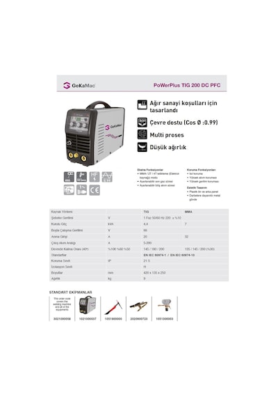 GeKaMac Power Plus Tıg 200 Pfc Dc Pulse Inverter Tıg Kaynak Makinesi