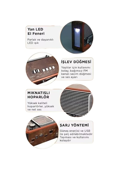 Vintage Nostaljik Radyo Aux Usb Sd Kart Girişli Şarjlı Bluetooth Bağlantılı