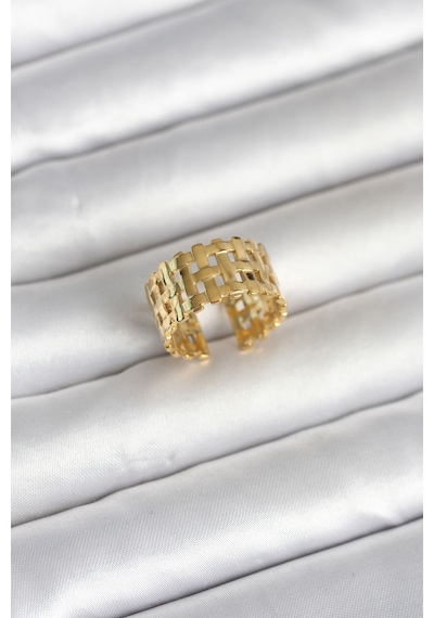 316l Çelik Gold Renk Hasır Model Kadın Yüzük 5886 Altın