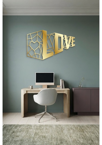 3d Love Metal Duvar Tablosu - Duvar Sanatı - Duvar Dekoru - Altın
