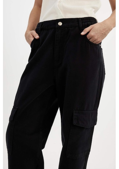 Defacto Jogger Gabardin Pantolon Normal Bel Basıc Kargo Cepli B0454AX23AU Siyah