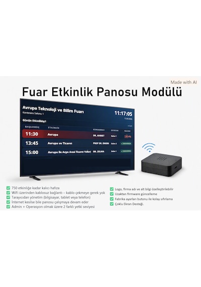 Fuar Etkinlik Bilgi Panosu Modülü Wifi Bağlantılı 750 Etkinlik Kapasitesi Uzaktan Yönetim