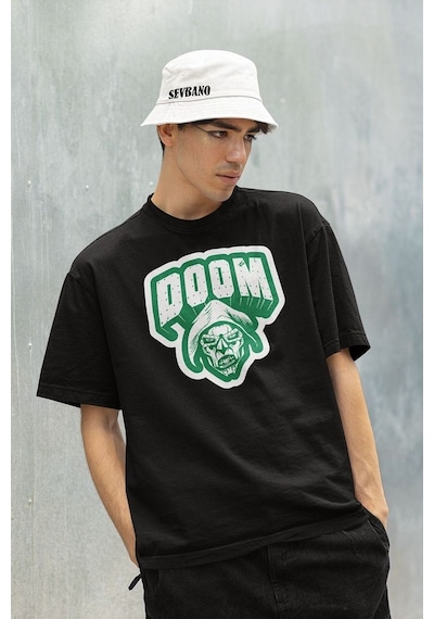 Doctor Doom Baskılı Unisex Oversize Marvel Tişört Siyah