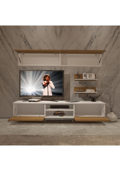 Decoraktiv Eko 5 Mdf Dvd Gold Tv Ünitesi Tv Sehpası - Beyaz Pera Beyaz - Meşe