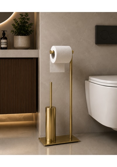 Pirinç Slim Lüx Ayaklı Set Wc Fırçalık Ve Kağıtlık Altın