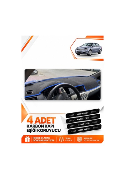 Opel Astra H 2003-2014 Uyumlu Ön Torpido Koruma Kılıfı Halısı Koruyucu Örtüsü - Siyah Mavi