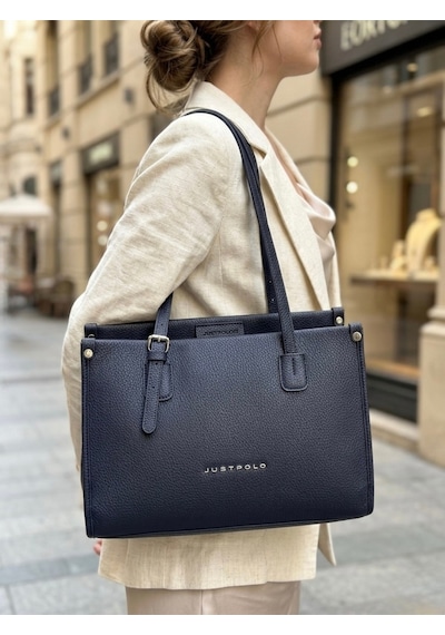 Just Polo Kadın Yeni Sezon Yumuşak Deri Büyük Boy Fermuarlı Lüks Tasarım El Çantası Shopper Lacivert