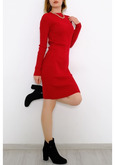 Bensu Store - Bisiklet Yaka Triko Elbise Kırmızı - 571.1612. 001