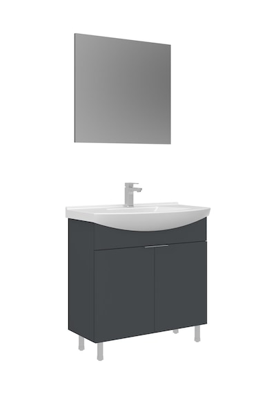 Orka Purus 80 Cm Mat Antrasit Düz Aynalı Banyo Dolabı Takımı Ayaklı Antrasit