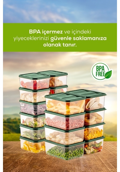 Vienev Buzdolabı Düzenleyici Organizer Mikrodalgaya Uygun Difriz Saklama Kabı Yeşil 20'li