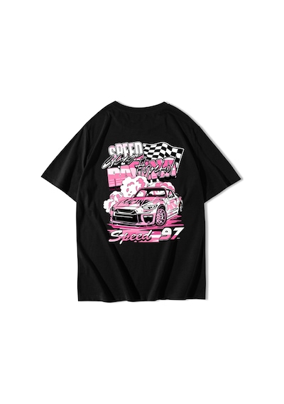 Brz Collectıon Brz Collection Unisex Oversize Racing Car Speed 97 T-shirt Siyah