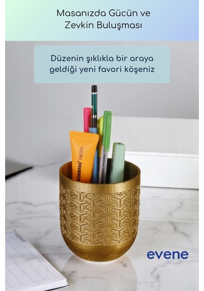Kalemlik Masa Kalemliği Organizer Kalemlik Altın Renk Model 77 Çok Renkli