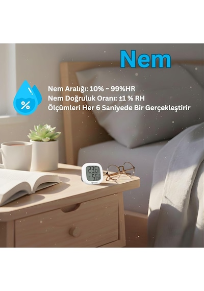 Npt35b Dijital İç Mekan Termometresi Ve Nem Ölçer, Renkli Konfor Göstergeli, Beyaz