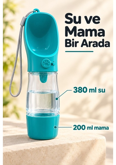 Mama Hazneli Taşınabilir Evcil Hayvan Suluğu Kilitlenebilir 380 Ml Seyahat Kabı Su Sızdırmaz