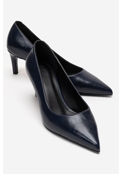 Luvishoes Velmıra Lacivert Cilt Kadın Topuklu Ayakkabı