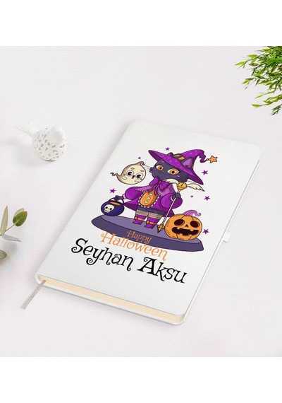 Kişiye Özel Happy Halloween Tasarımlı Beyaz Defter-10 Beyaz