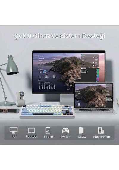 Aula F75 Max Mekanik Gaming Oyuncu Klavyesi Tkl Rgb Graywood V4 Switch Kablosuz Makrolu Hot Swap Türkçe Q Lacivert