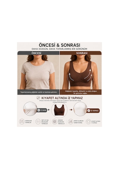 Fit Women Göğüs ı Dikişsiz Seamless Büstiyer Korse Kalın Askılı Pedsiz Balensiz ı Sütyen 5050 Kahverengi