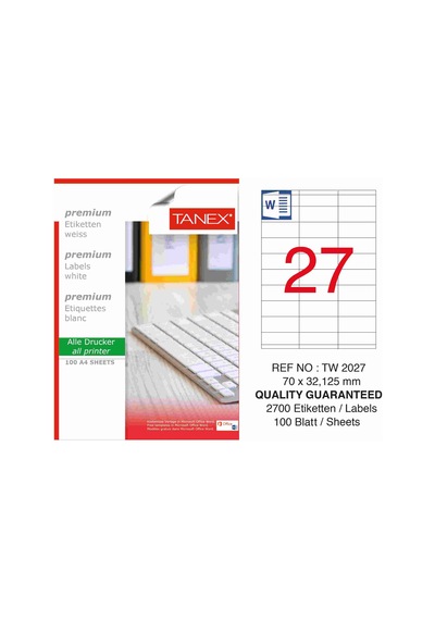 Tanex Tw-2027 70X32.125MM Laser Etiket 100 Adet
