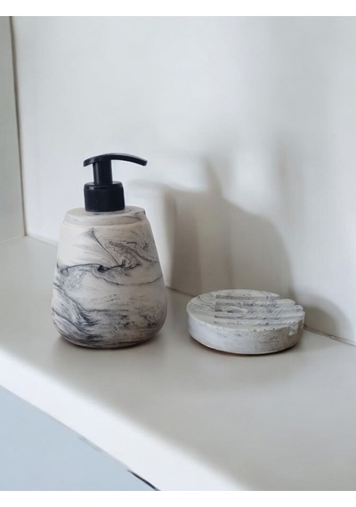 Marble Gri Beton Sıvı Ve Katı Sabunluk Seti Gri