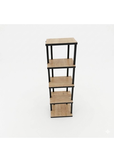 Modern 5 Bölmeli Köşe Rafı - Dekortif Duvar Rafı - 100 Cm Safir Meşe