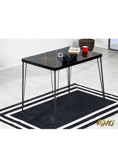 Avvio 60x90 Ezgi 2 Kişilik Yemek Masası Takımı-mutfak Masası Takımı-siyah Mermer Desenli Oval Kenar