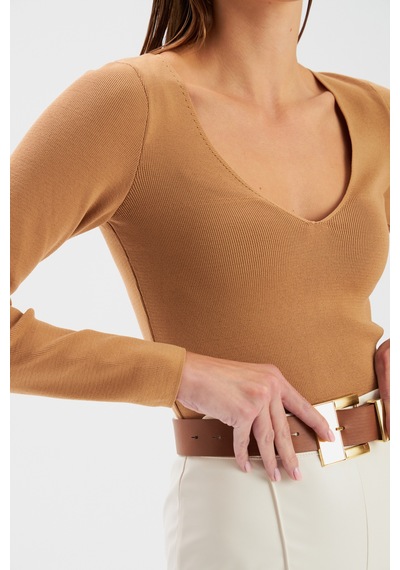 Sateen V Yaka Triko Crop - Vizon-131508 Vizon
