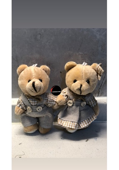Sevimli Elbiseli Tulumlu Ayıcık Peluş Oyuncak Anahtarlık Uyku Arkadaşı Hediyelik 12 Cm Sevgiliye Eşe Ekru