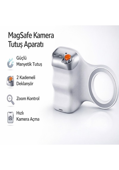 Magsafe Kamera Tutuş Aparatı Manyetik Telefon Tutucu 2 Kademeli Deklanşör Zoom Kontrol Bluetooth Uzaktan Kumandalı
