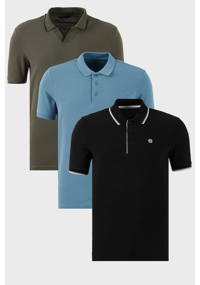 Buratti Pamuklu Regular Fit 3'Lü Paket Erkek Polo Yaka T Shirt 59029641827S3 Haki-Siyah-Beyaz-Mavi